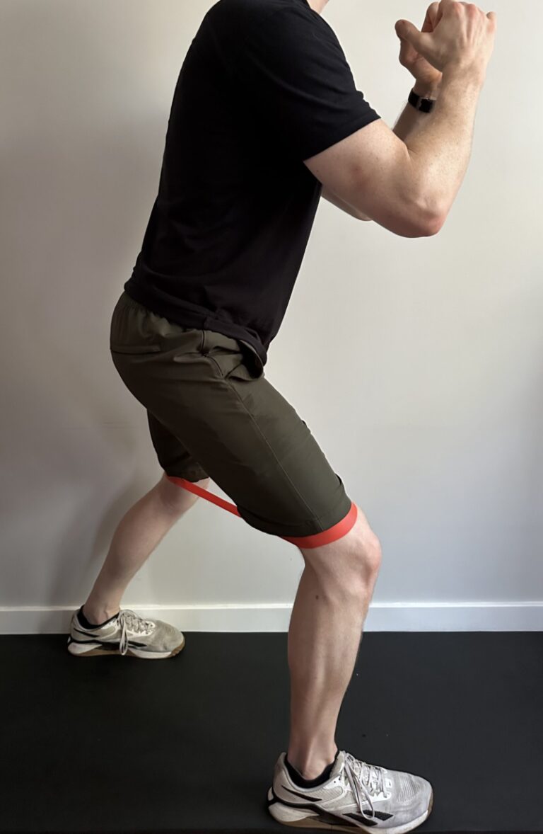Demonstration of monster walks with a resistance band