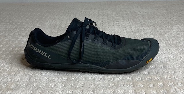A black Merrell minimalist shoe