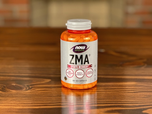 bottle of ZMA containing combined supplement of 10mg zinc and 150mg magnesium per serving