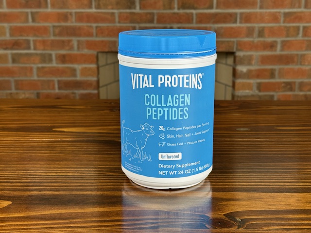 container of vital proteins collagen peptides supplements used for building collagen for knee osteoarthritis