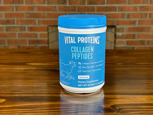 container of vital proteins collagen peptides supplements used for building collagen for knee osteoarthritis